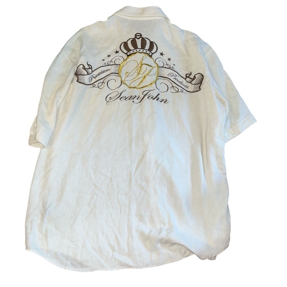 Vintage y2k linen button down embroidered Sean John shirt